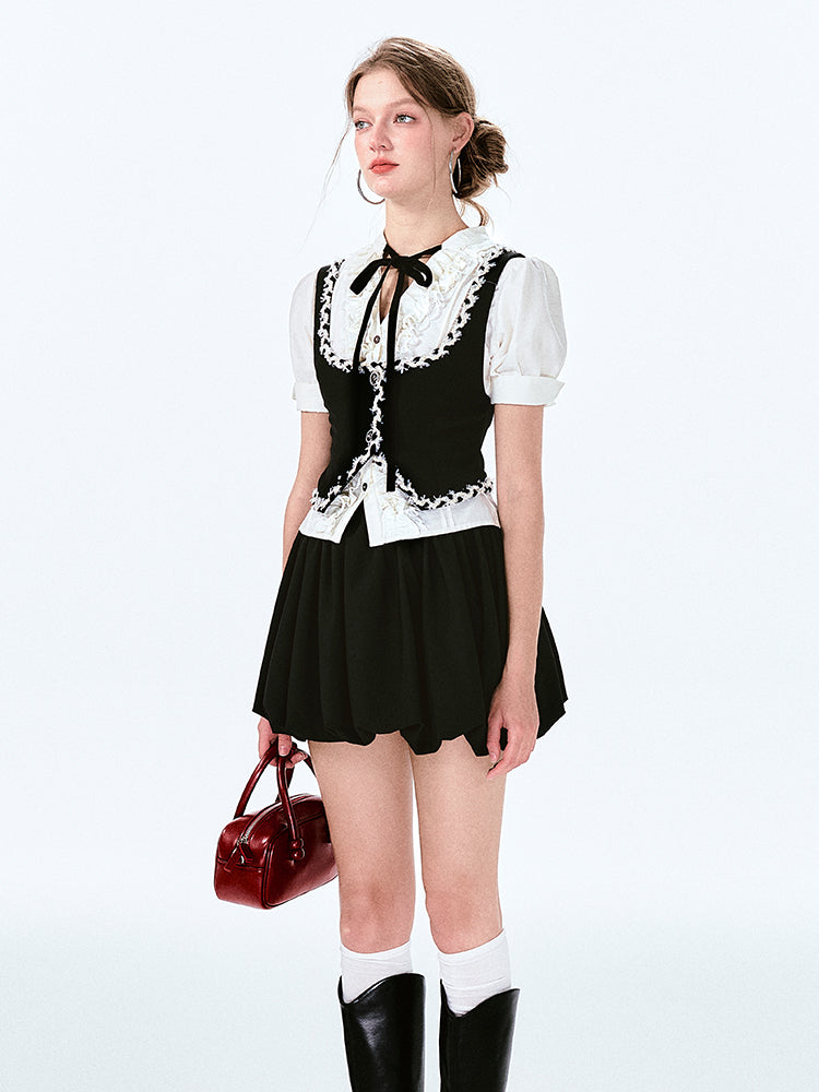 Short Waistcoat With Woven Lace Trim