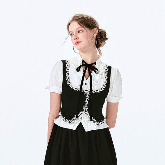 Short Waistcoat With Woven Lace Trim