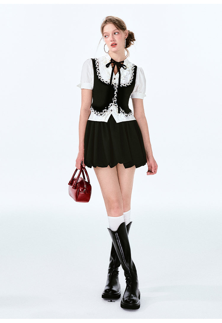 Short Waistcoat With Woven Lace Trim