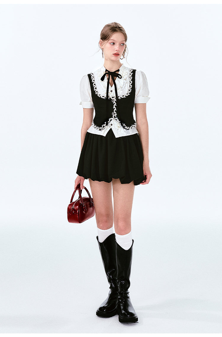 Short Waistcoat With Woven Lace Trim