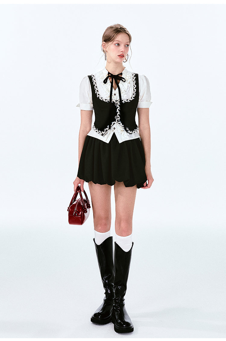 Short Waistcoat With Woven Lace Trim