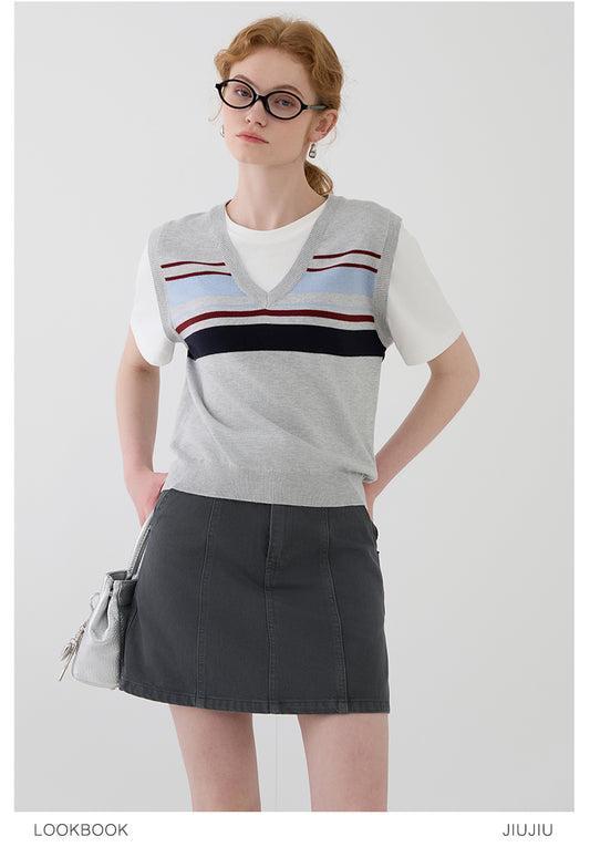 Faux Layered Striped Vest Tee