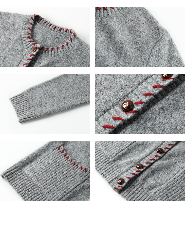 Contrast-Stitch Edge Pocketed Cardigan