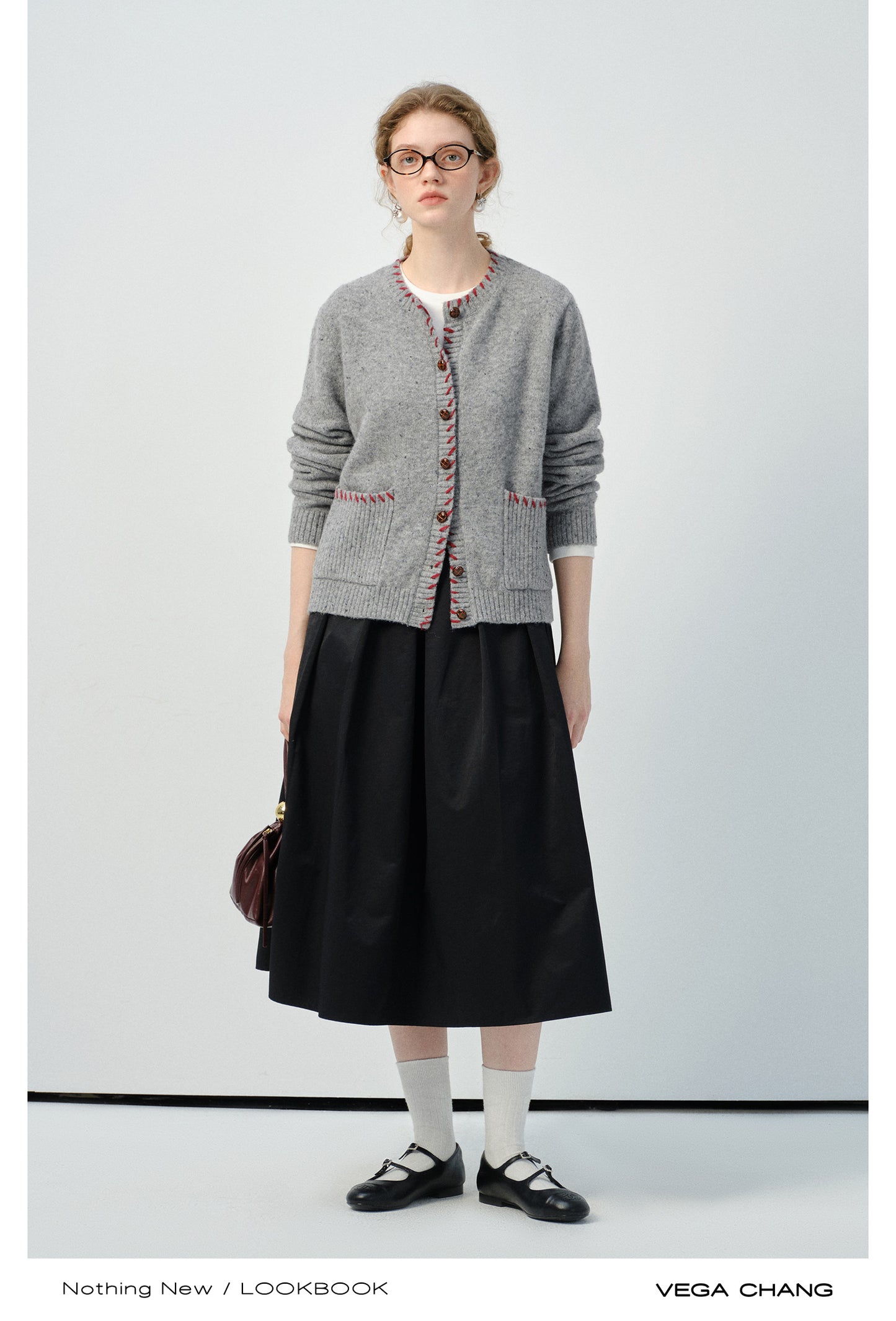 Contrast-Stitch Edge Pocketed Cardigan