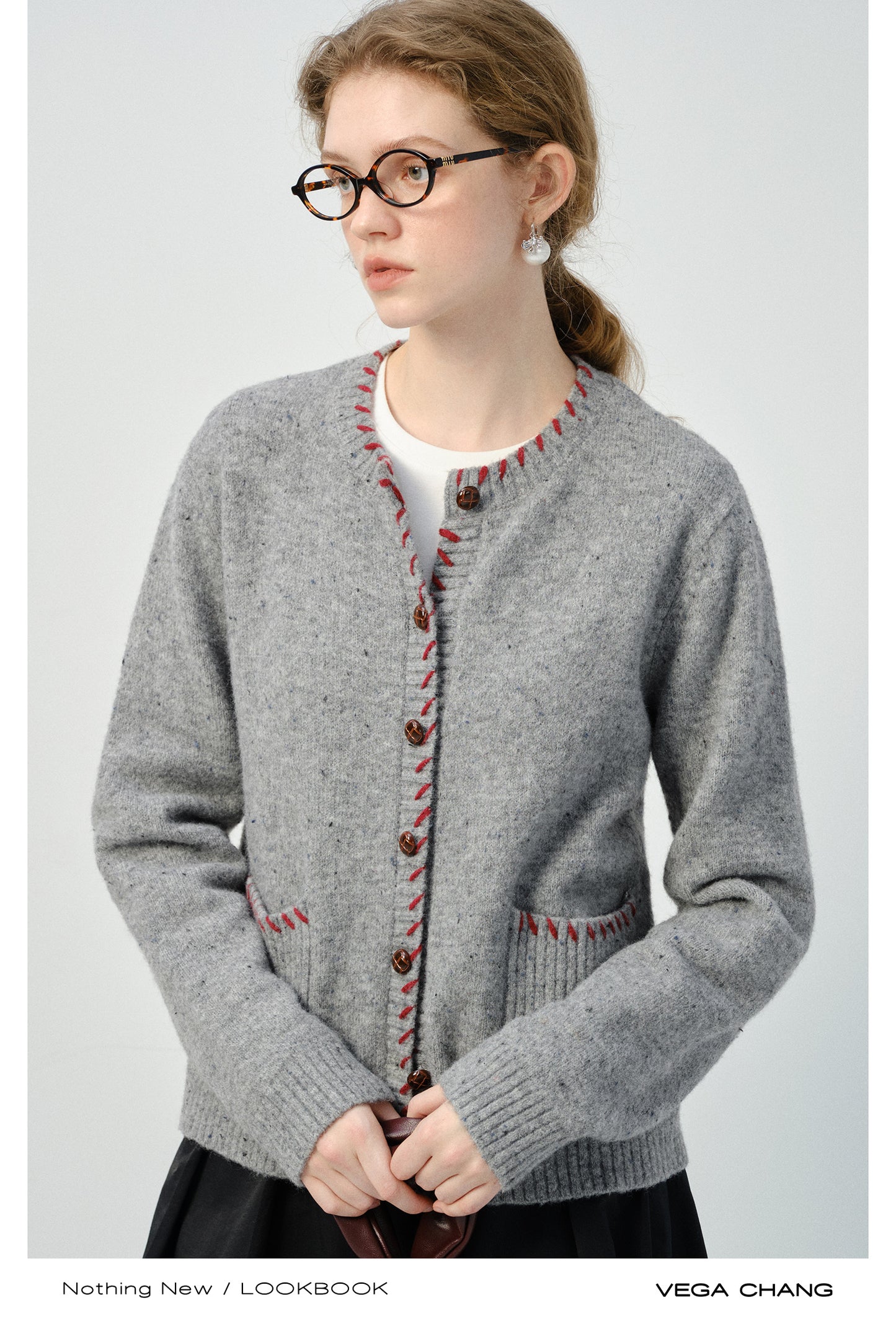 Contrast-Stitch Edge Pocketed Cardigan