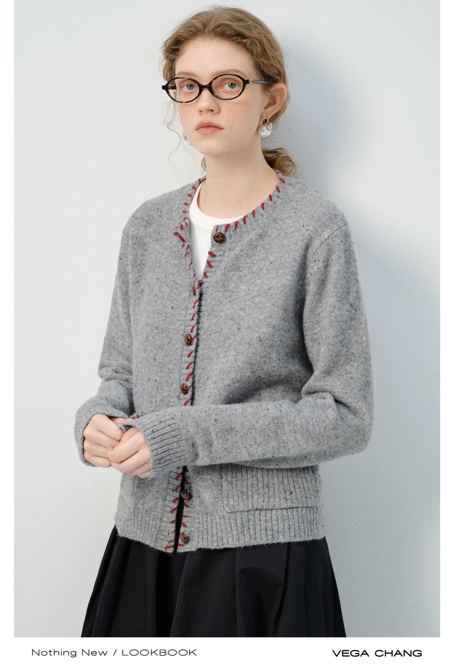 Contrast-Stitch Edge Pocketed Cardigan