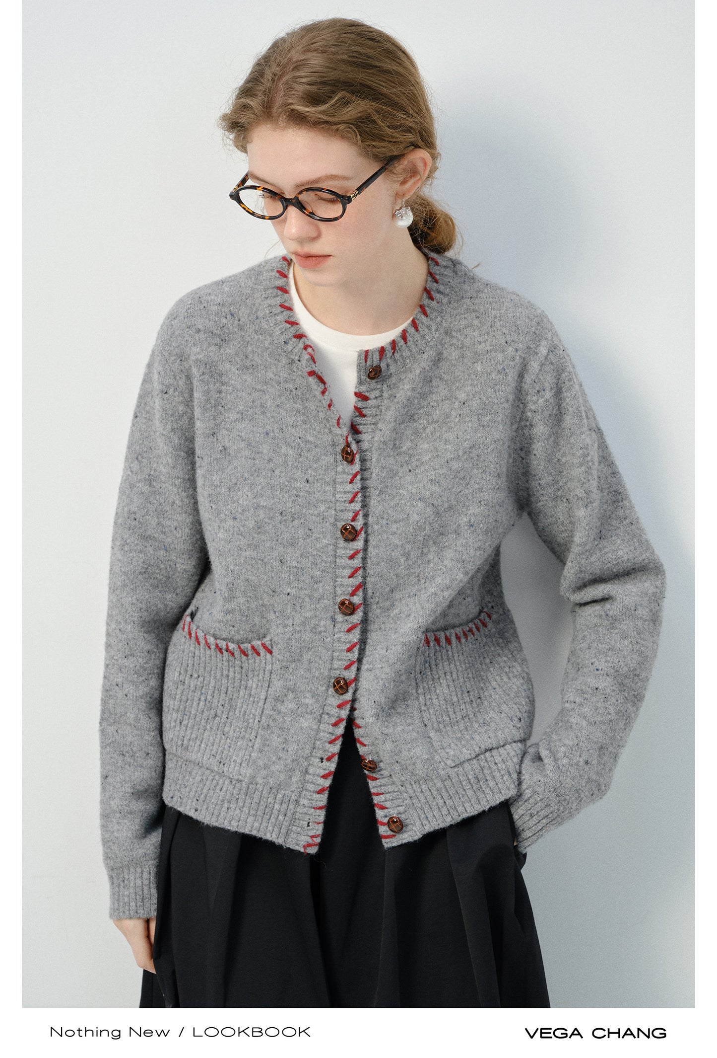 Contrast-Stitch Edge Pocketed Cardigan