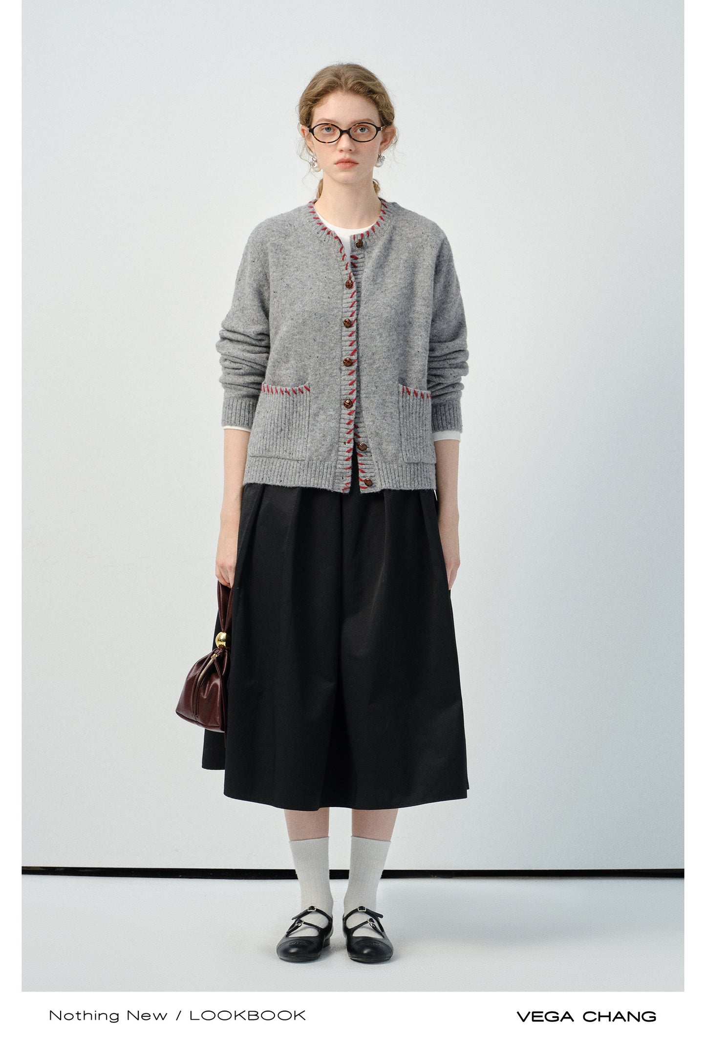 Contrast-Stitch Edge Pocketed Cardigan