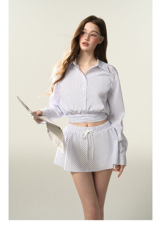 Cropped Striped Shirt And A-Line Mini Skirt