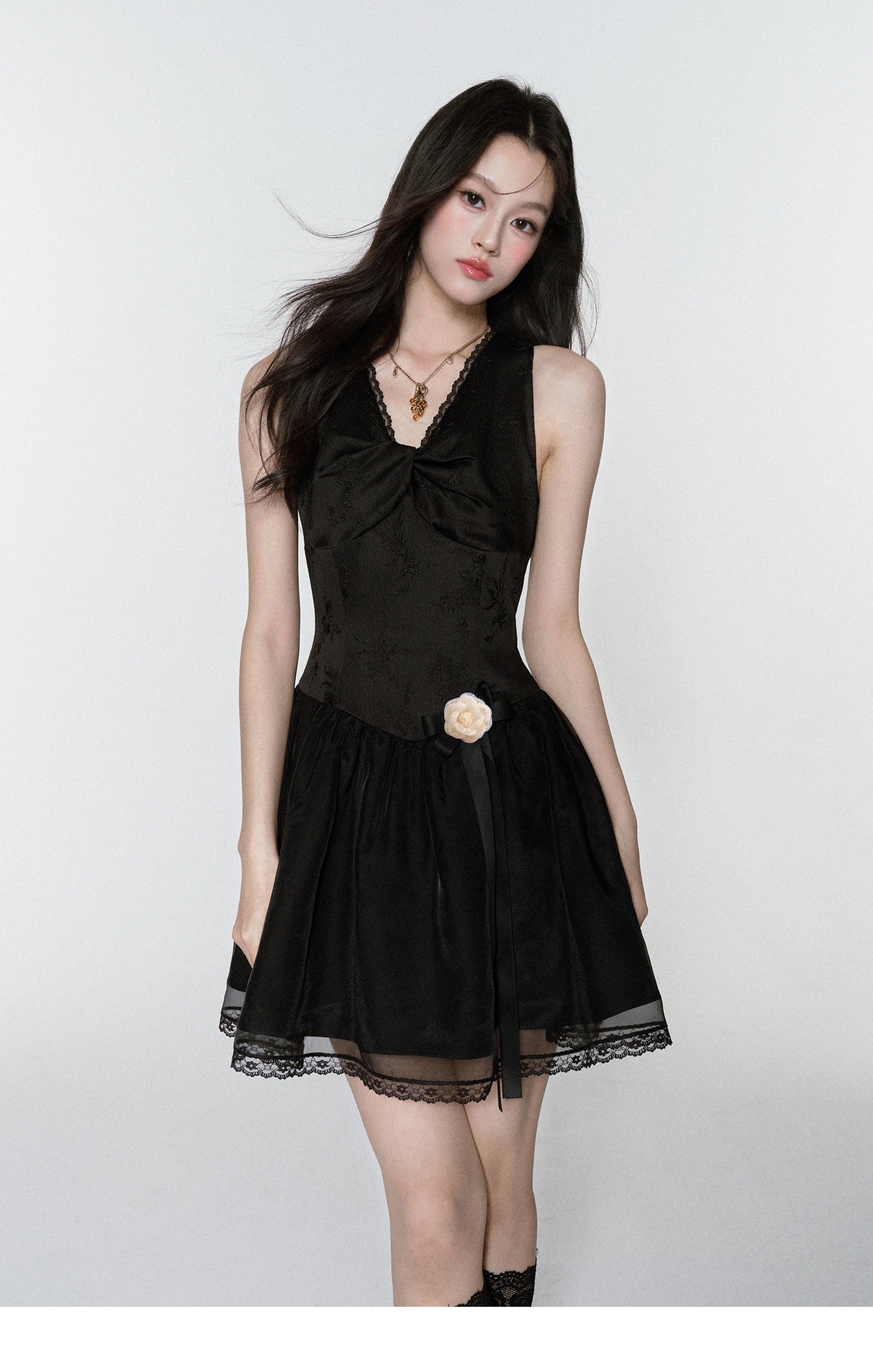 Twist-Front Sheen V-Neck Dress