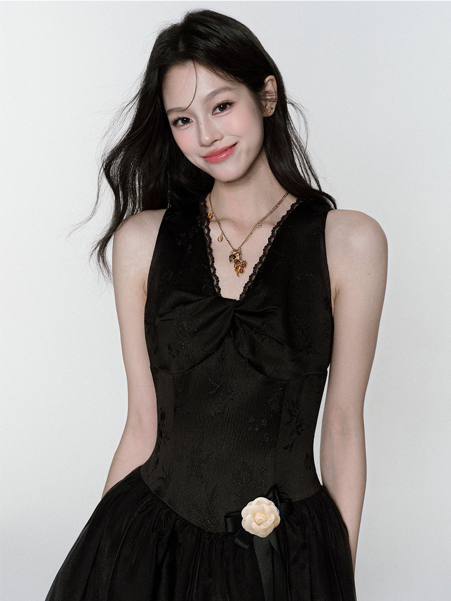 Twist-Front Sheen V-Neck Dress