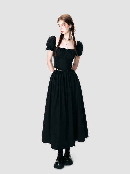 Puff Sleeve Corset Waist Top And Matching Skirt