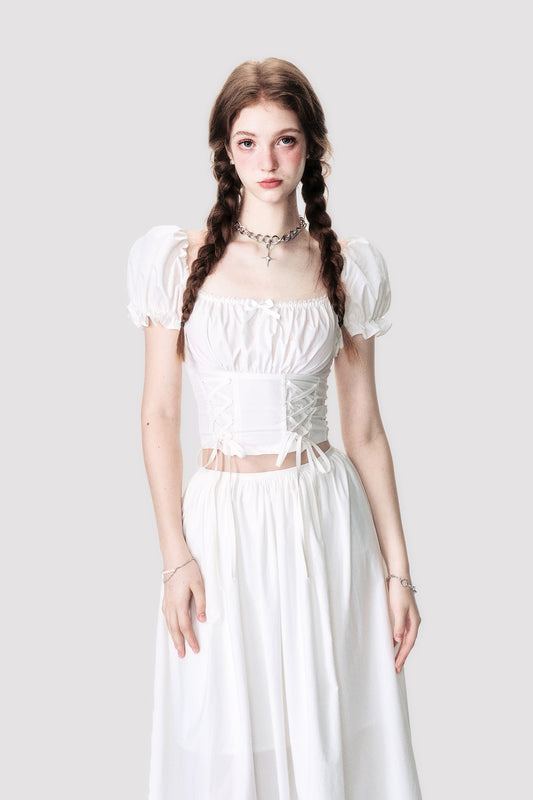 Puff Sleeve Corset Waist Top And Matching Skirt