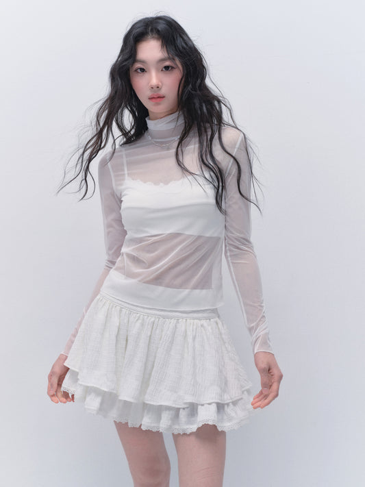 Versatile Sheer Turtleneck Mesh Top