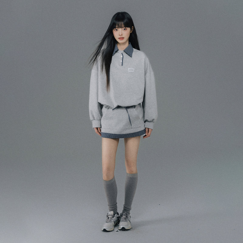Sweatshirt Dress With Check Layer Look