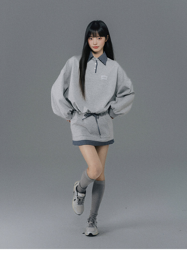 Sweatshirt Dress With Check Layer Look