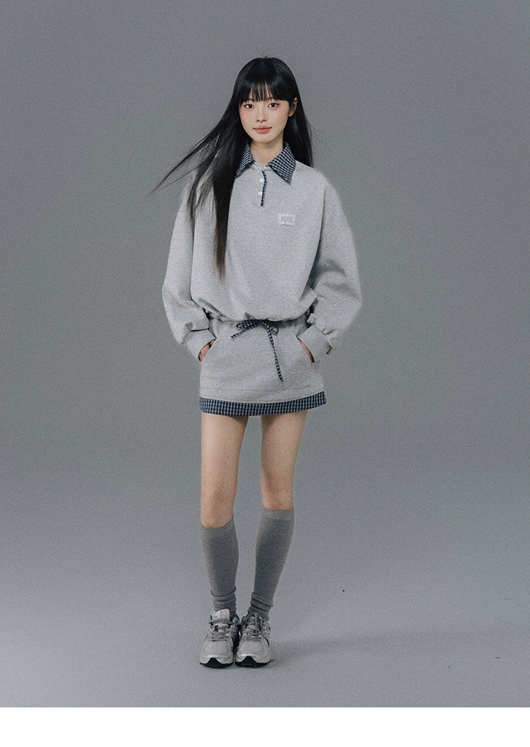 Sweatshirt Dress With Check Layer Look