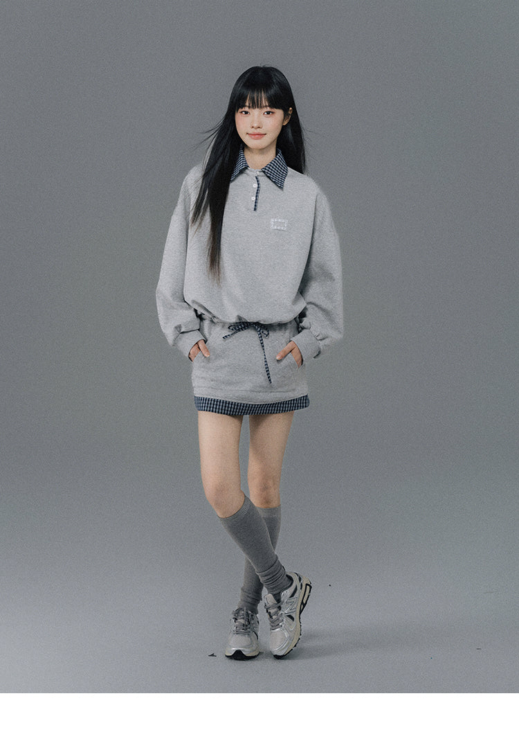 Sweatshirt Dress With Check Layer Look