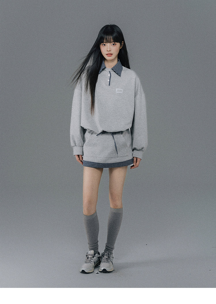 Sweatshirt Dress With Check Layer Look