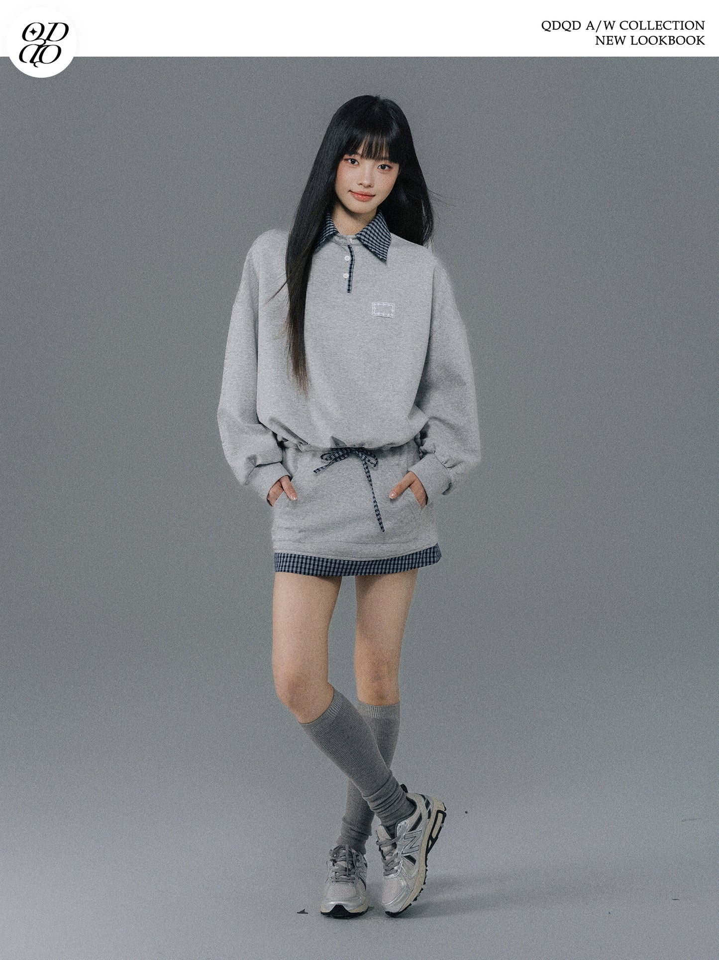 Sweatshirt Dress With Check Layer Look