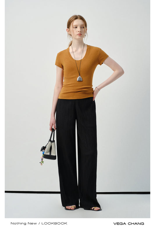 Crinkled Straight-Leg Pants