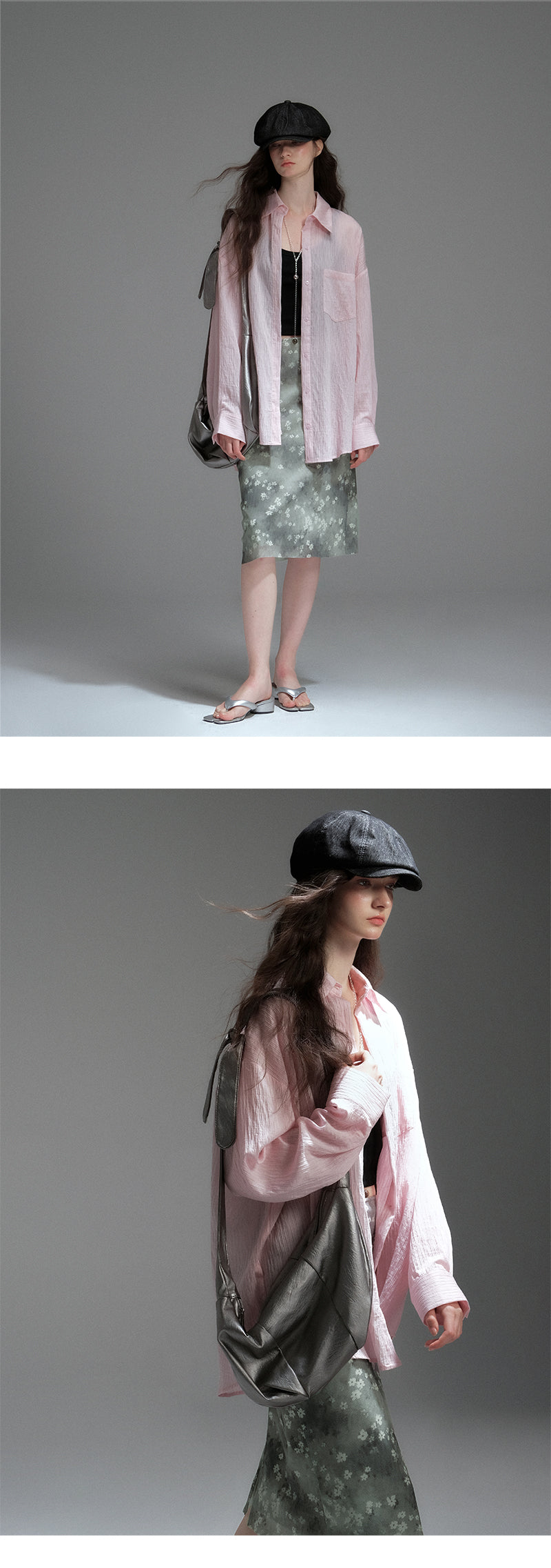 Stripe-Textured Sun Protection Shirt