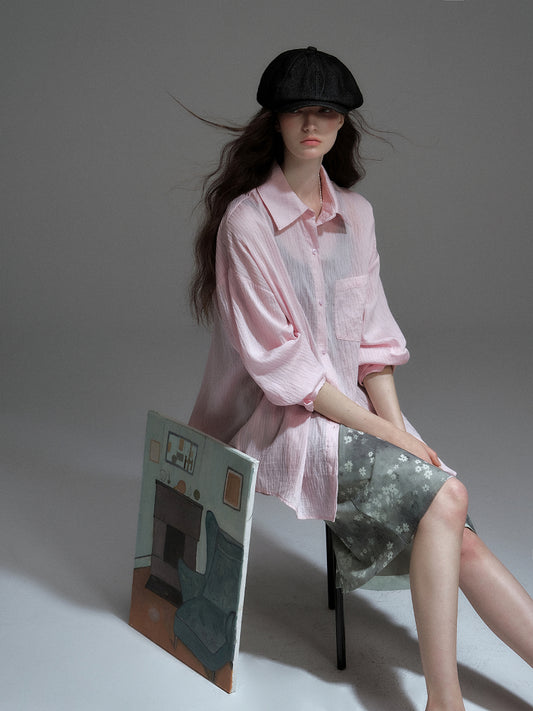 Stripe-Textured Sun Protection Shirt