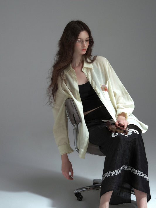 Stripe-Textured Sun Protection Shirt