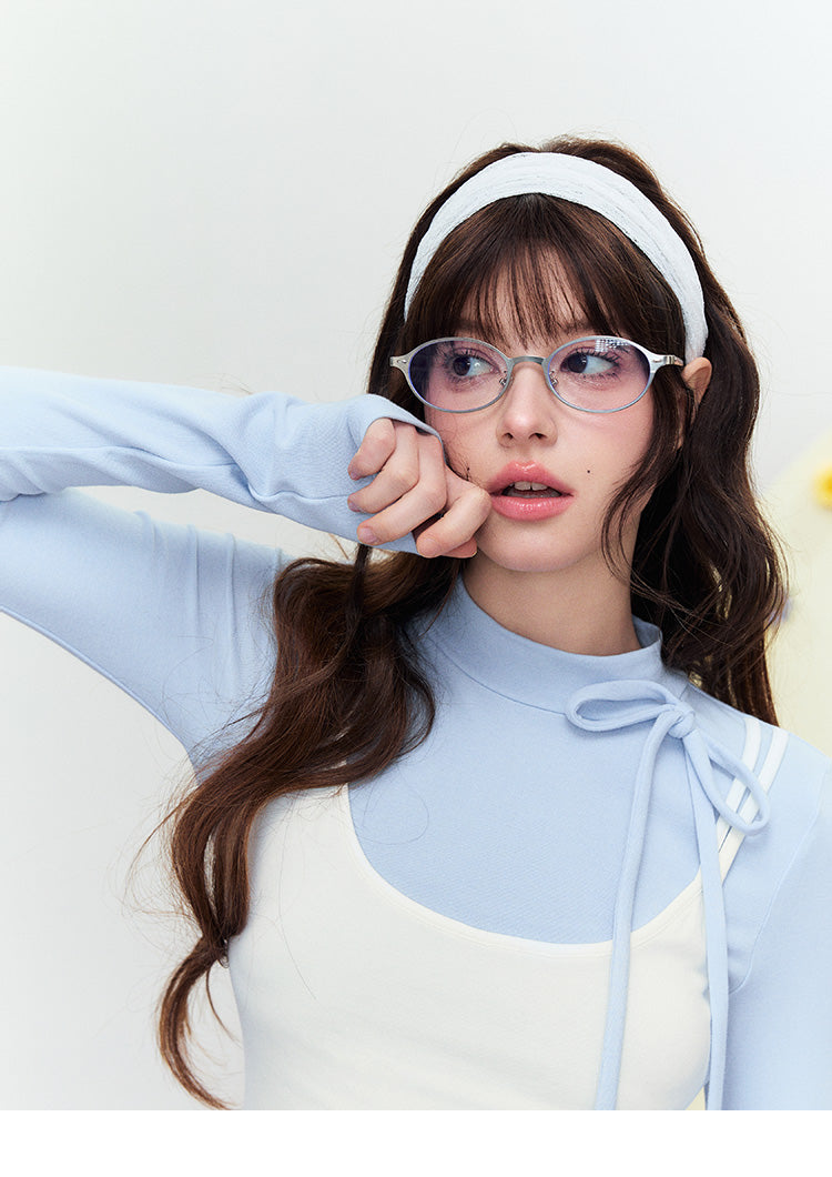 High Neck Layered-Look Top With Ruffled Hem