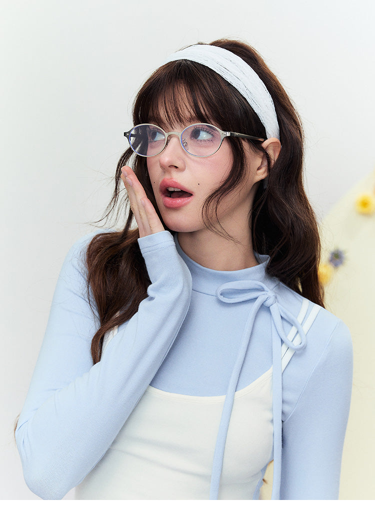 High Neck Layered-Look Top With Ruffled Hem