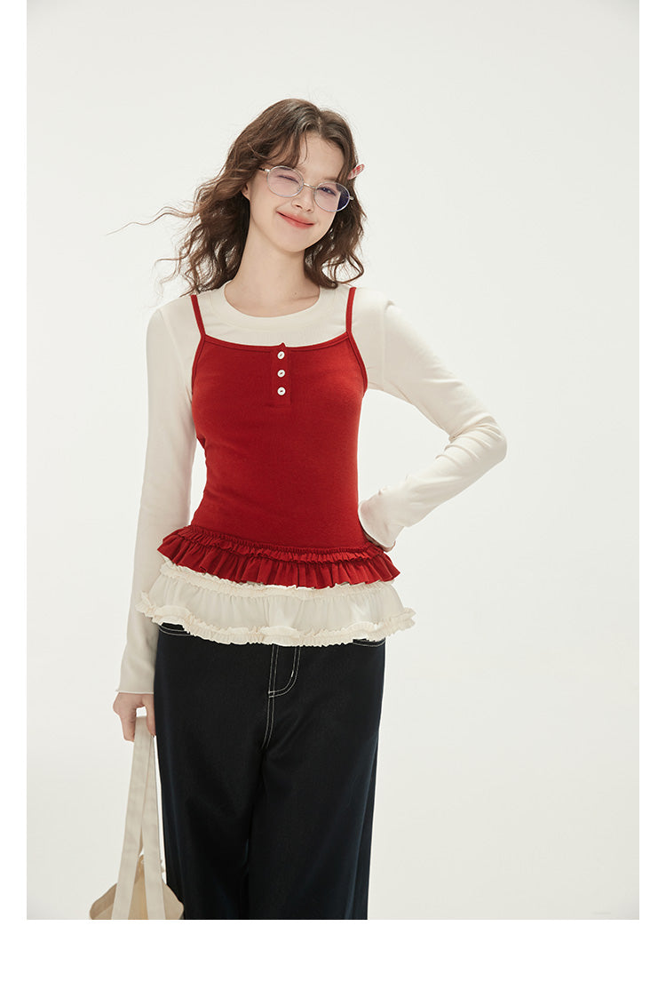 Ruffle Hem T-Shirt And Matching Tomato Camisole