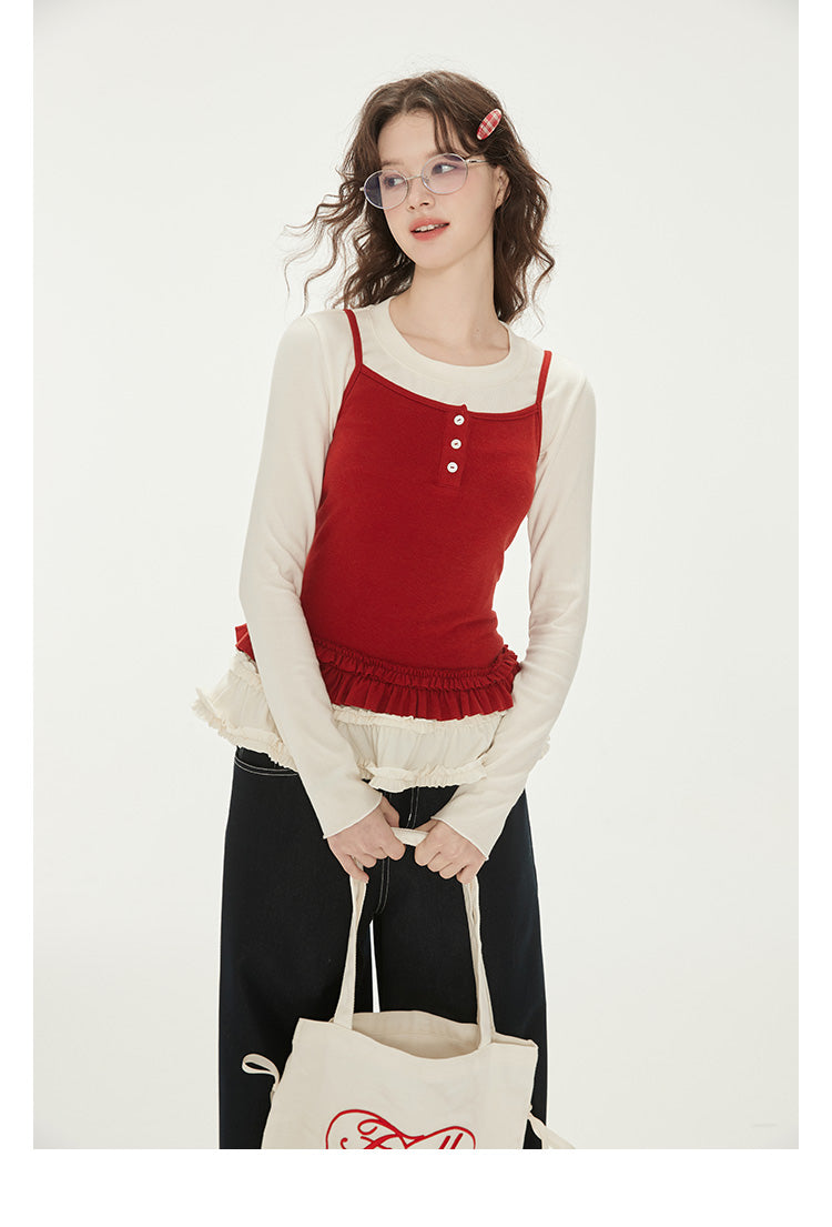 Ruffle Hem T-Shirt And Matching Tomato Camisole