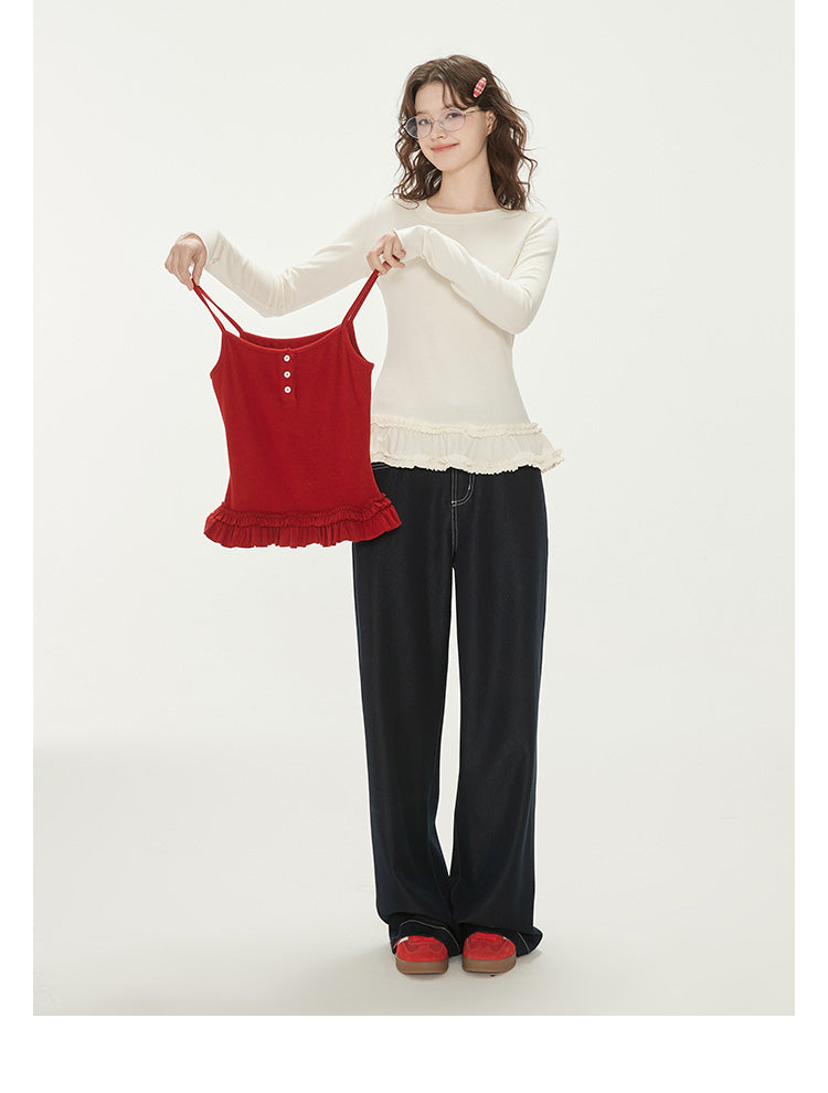 Ruffle Hem T-Shirt And Matching Tomato Camisole