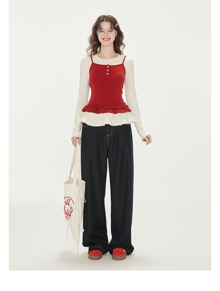 Ruffle Hem T-Shirt And Matching Tomato Camisole
