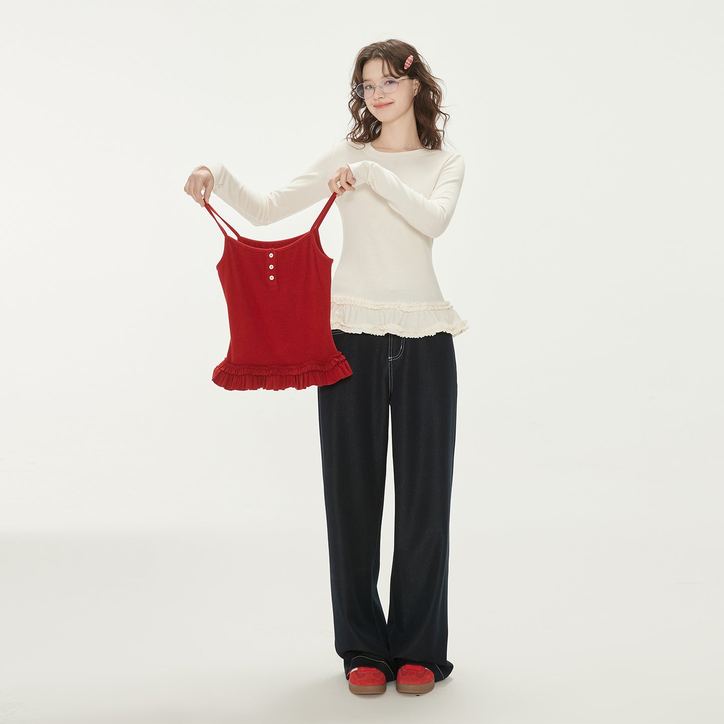 Ruffle Hem T-Shirt And Matching Tomato Camisole