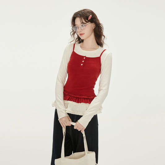 Ruffle Hem T-Shirt And Matching Tomato Camisole