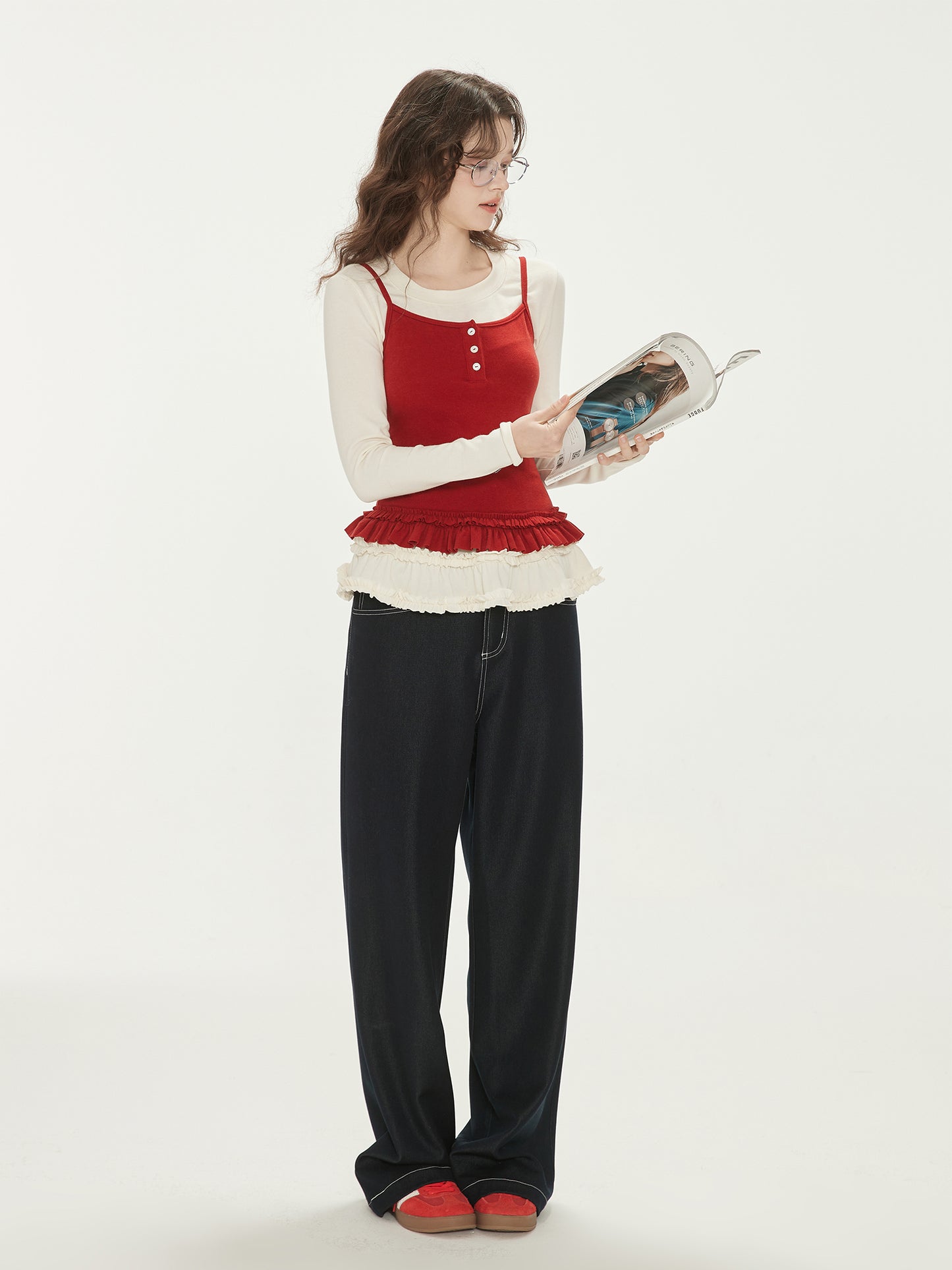 Ruffle Hem T-Shirt And Matching Tomato Camisole
