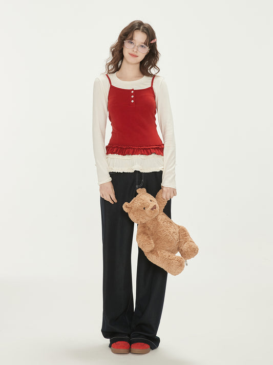 Ruffle Hem T-Shirt And Matching Tomato Camisole