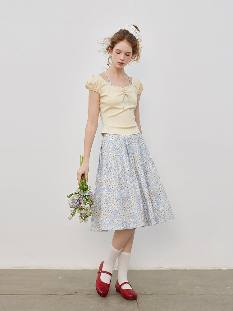 Short Puff-Sleeve Top With Halter Strap