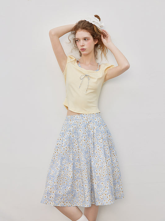 Short Puff-Sleeve Top With Halter Strap