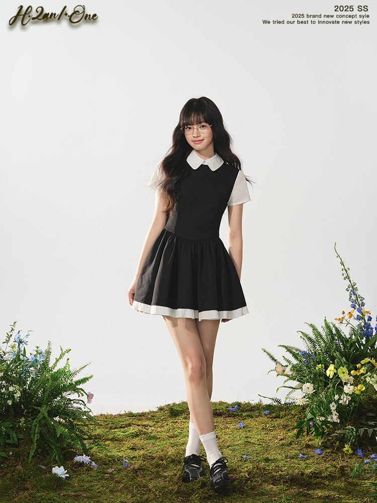 Faux-Layered White Shirt All-In-One Dress