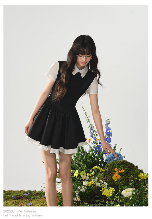 Faux-Layered White Shirt All-In-One Dress