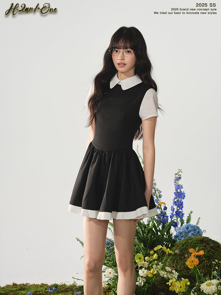 Faux-Layered White Shirt All-In-One Dress