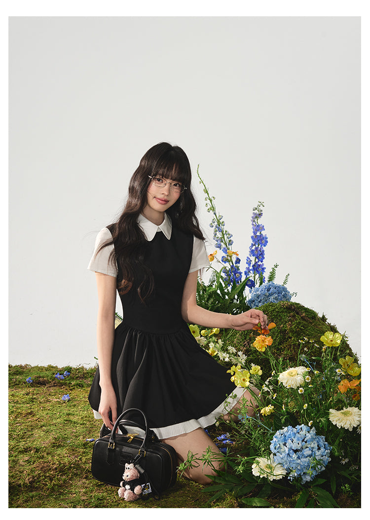 Faux-Layered White Shirt All-In-One Dress