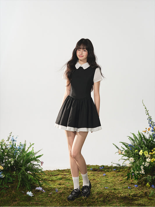 Faux-Layered White Shirt All-In-One Dress