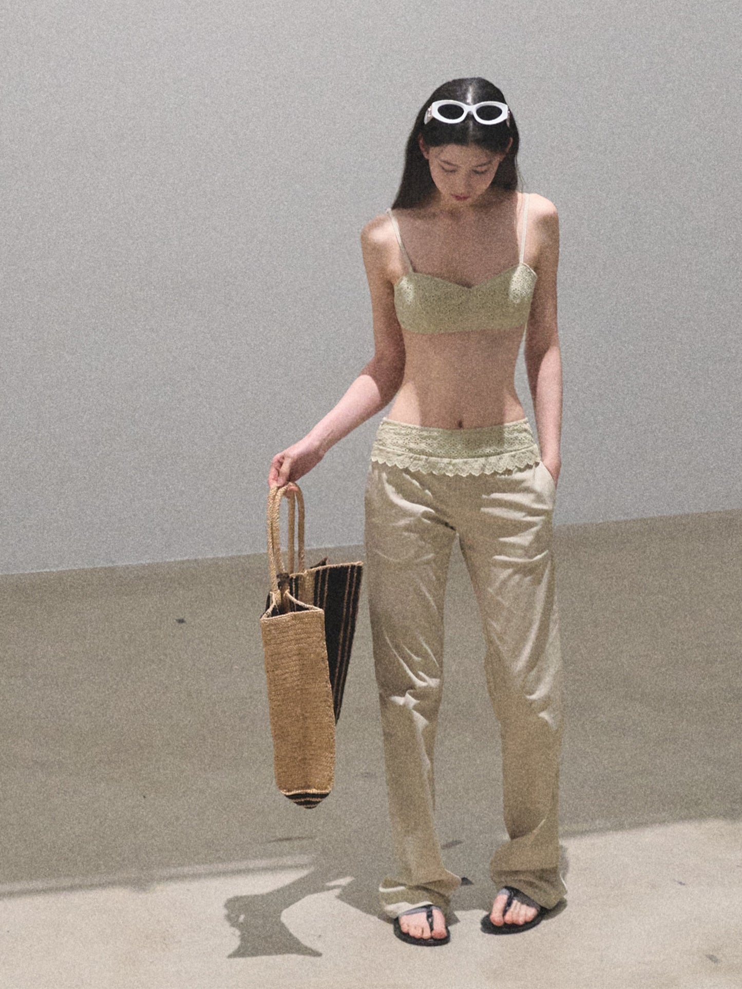 Embroidered Bra Top & Low-Rise Matching Pants