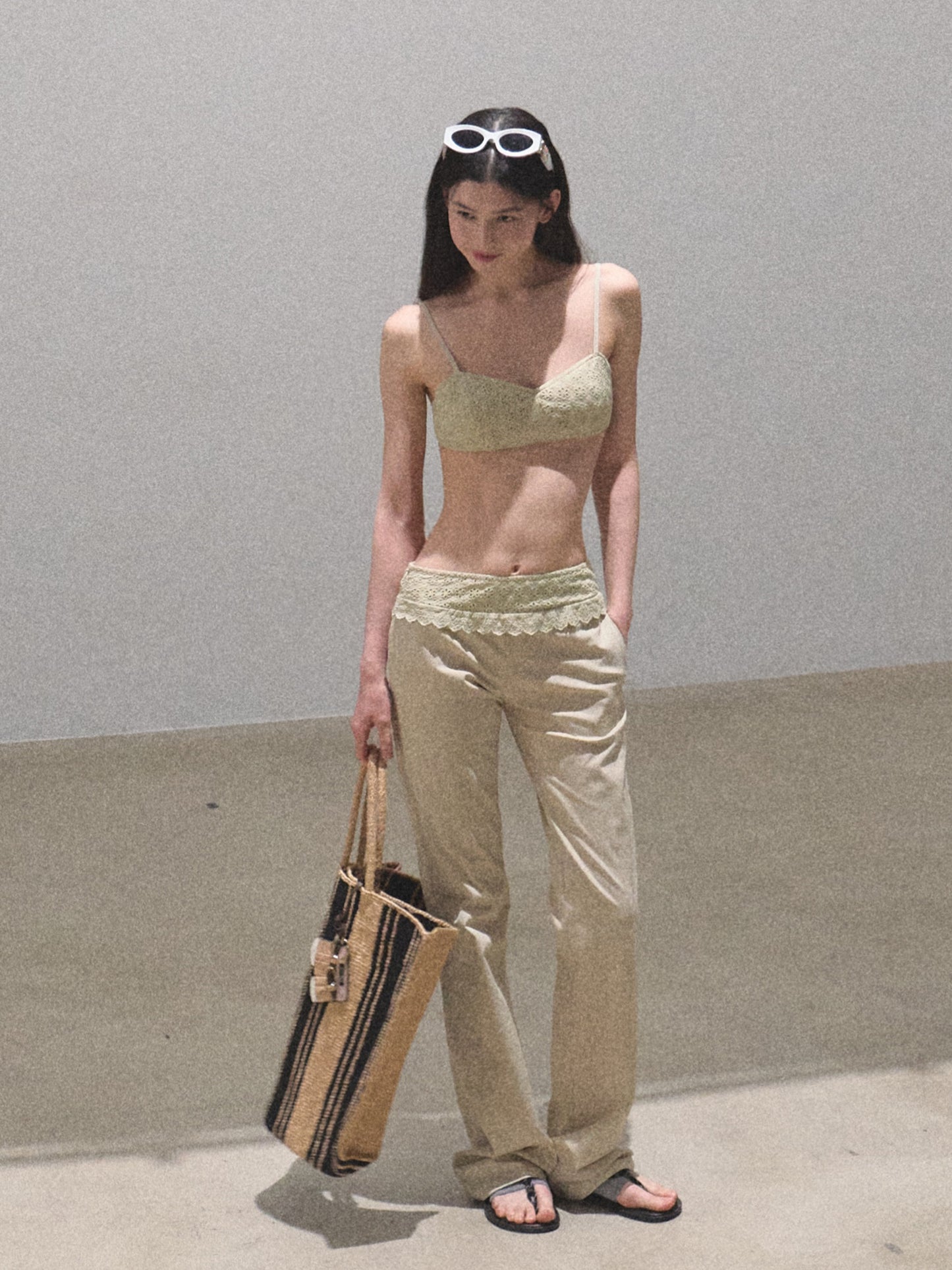 Embroidered Bra Top & Low-Rise Matching Pants