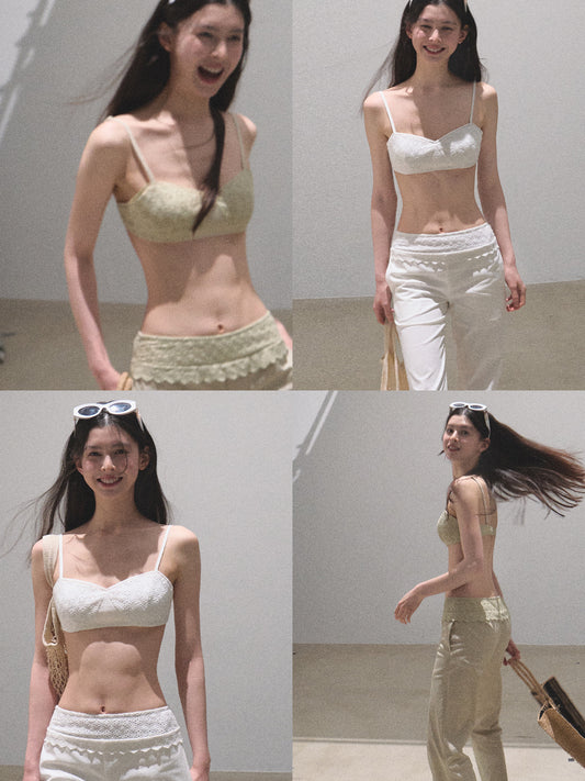 Embroidered Bra Top & Low-Rise Matching Pants