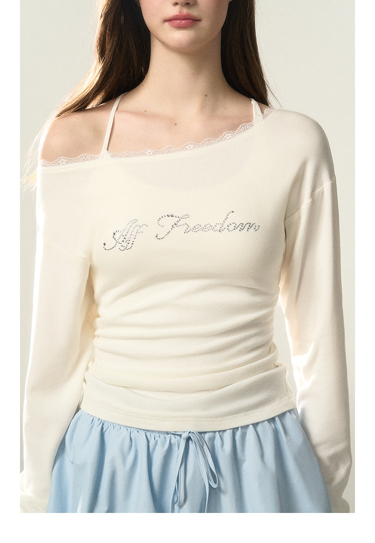 Off-Shoulder Lace-Trimmed Fitted Top