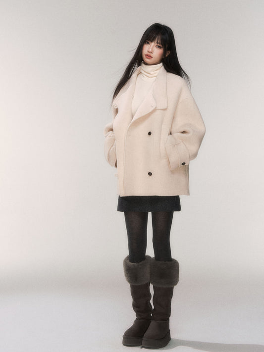 Double-Faced Alpaca Blend Wool Short Coat